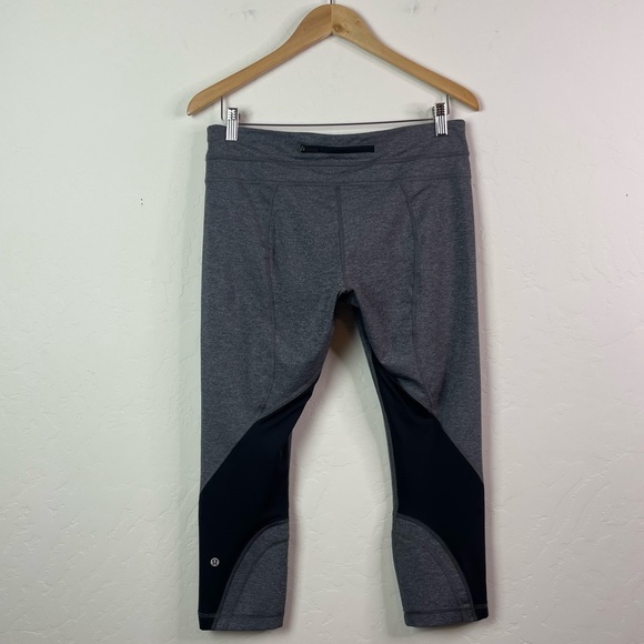 Lululemon Inspire Crop II Luxtreme Heathered Black Leggings Size 10 Style W6AMLS - Picture 2 of 16